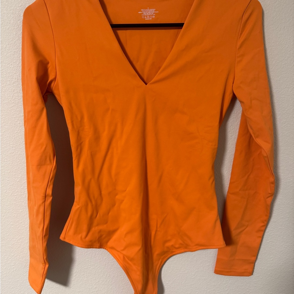 Orange V-Neck Long Sleeve Bodysuit